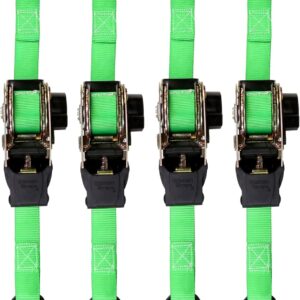 Retractable Ratchet Tie Down Straps (4 PK) 1,500lb Break Strength, 500lb Safe Work Load, Standard Duty
