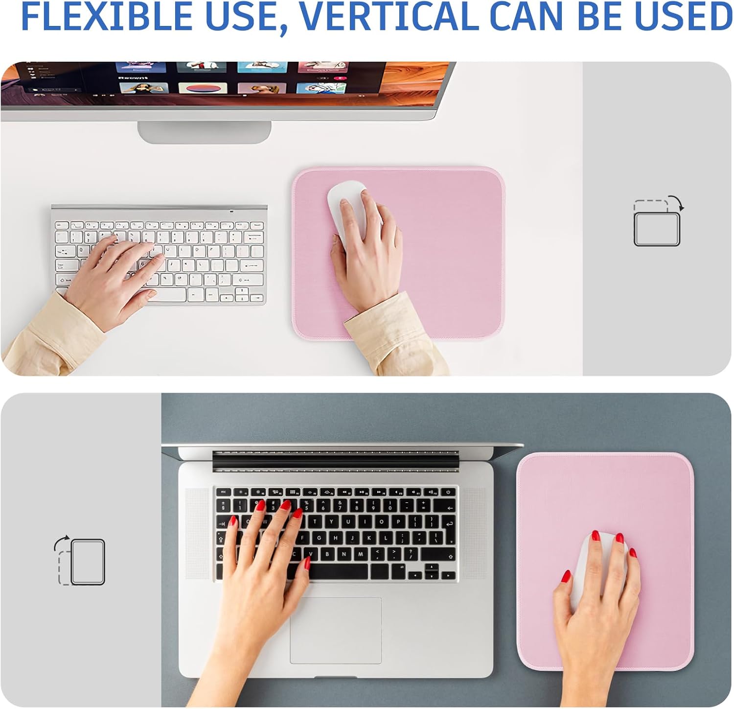 Pink Mouse Pad, Nice and Cute Mouse Pad, Splash-Proof Textured 10.2 x 8.2Inch, Stitched Edge Non-Slip Waterproof Rubber - Image 2